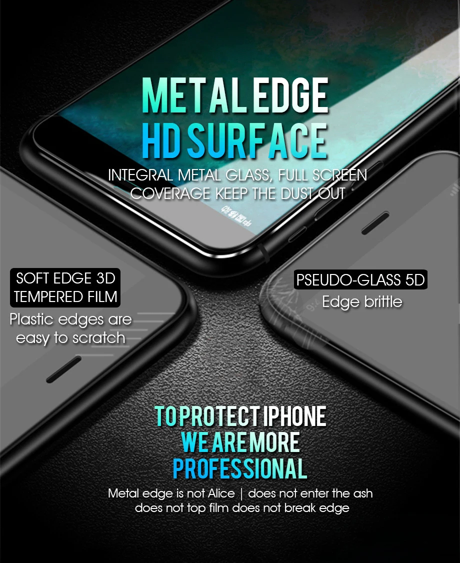 7D закаленное стекло из алюминиевого сплава для iPhone 6 6S 7 Plus 11 Pro защита на весь экран для iPhone X 8 XS Max XR жесткое стекло