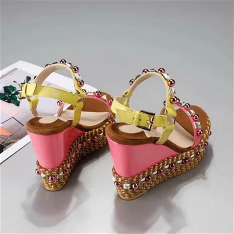 

Prowow Luxury Brand Shoes Women High Heels Classic Woman Pumps Studded Rivets Open Toe Gladiator Sandals Women