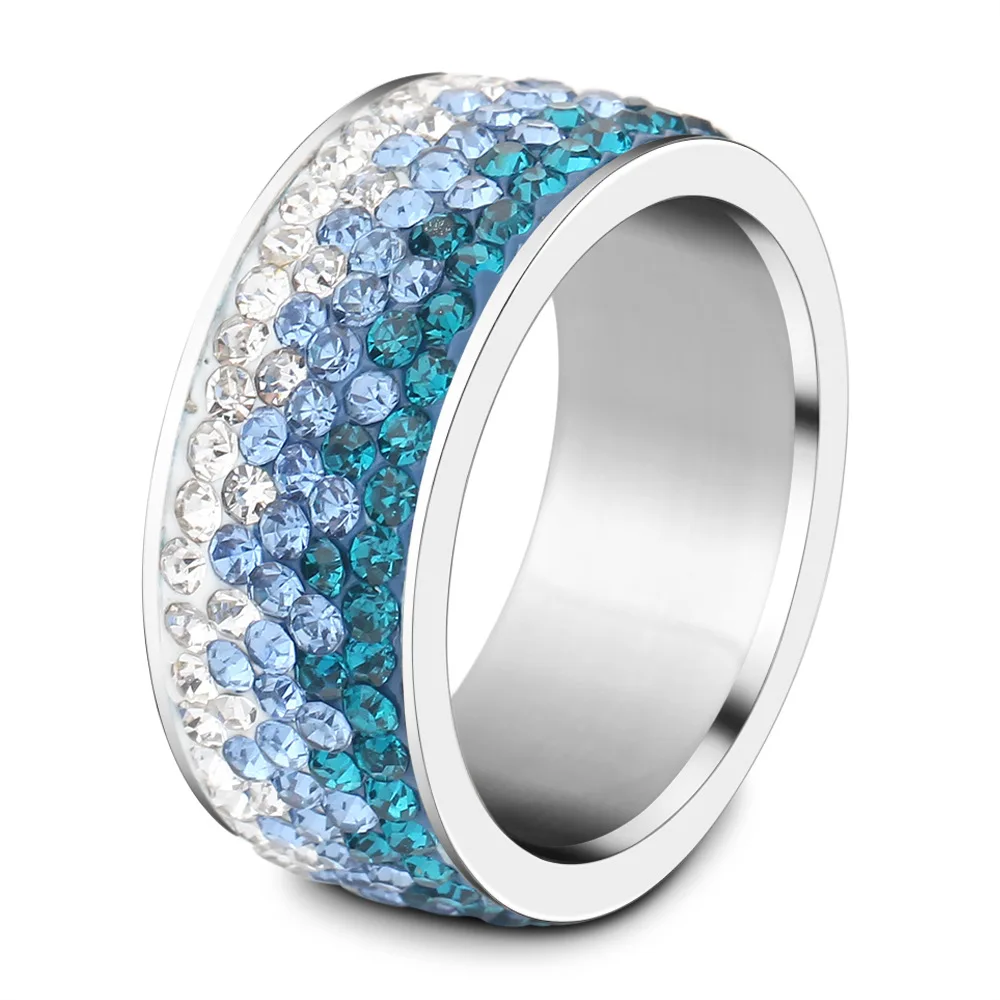 

Fashion Titanium Steel Ring Blue Zircon Crystal Stainless Steel Ring Occident Style Women Trendy Rings Top Quality Does Not Fade