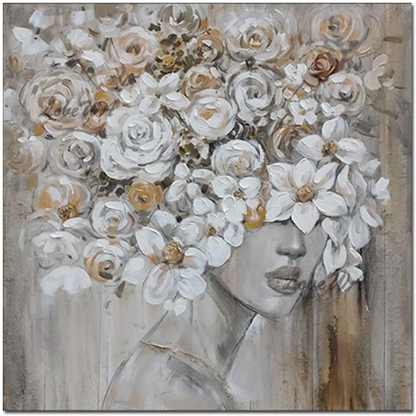 

Abstract Hand Painted Oil Painting On Canvas,beautiful Flower Face Pattern Design Art Wall Poster For Home Corridor Decor
