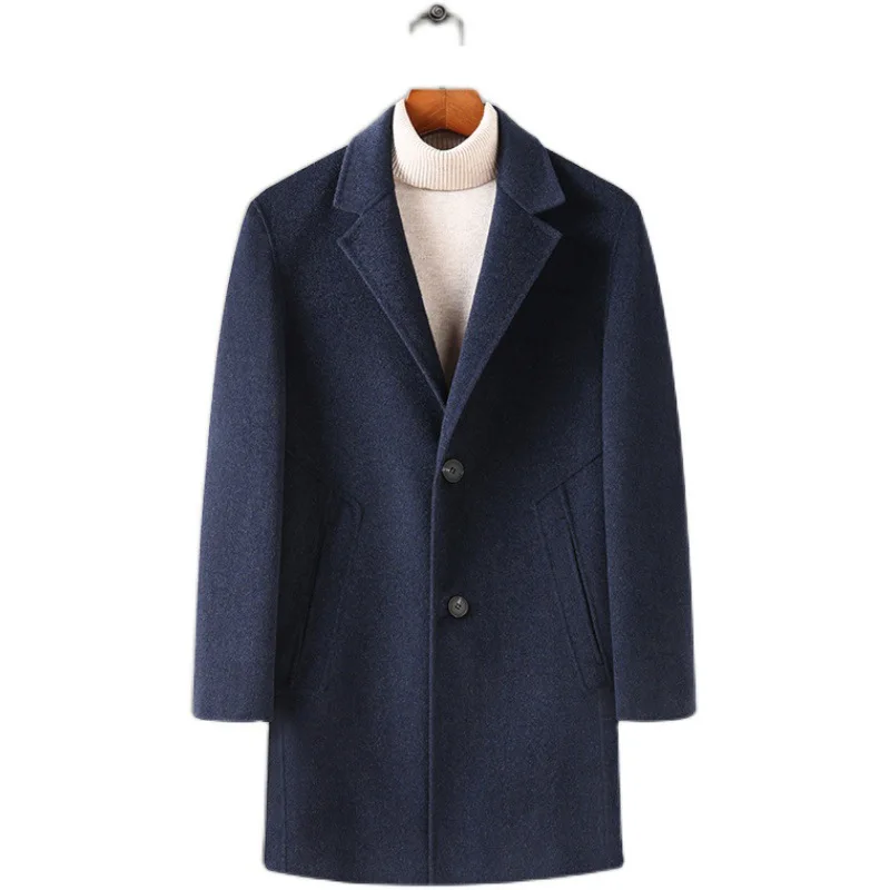 

Men's fat plus size business leisure medium length double faced overcoat