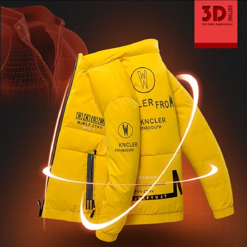 Short Glossy Printed Letter Padded Jacket Men's Winter New Slim Padded Jacket Men Winter Coat Men Jackets Jackets and Coats