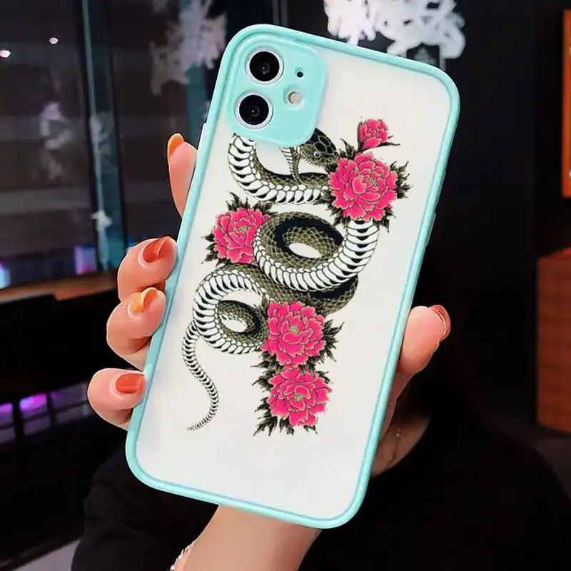 

Snake Flower art Painting luxury Phone Cases funda matte transparent For iphone 7 8 11 12 plus mini x xs xr pro max cover
