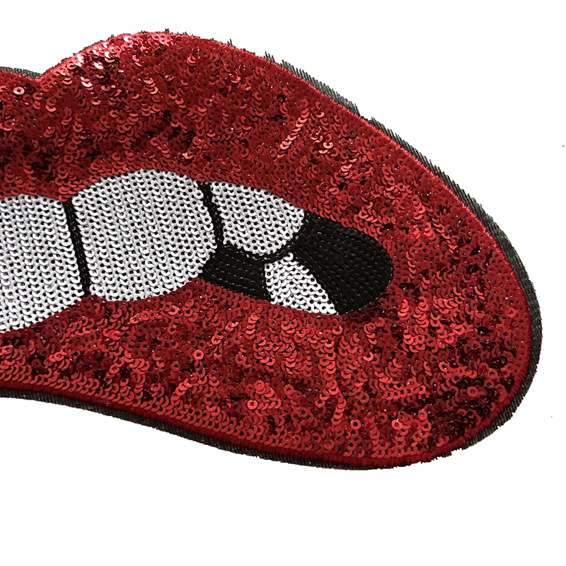 

WUYUCONG New Red Sequins Lips Patches Sew on Iron on Lips Sequined Appliques Mouth Embroidery Patch Sewing DIY Decoration