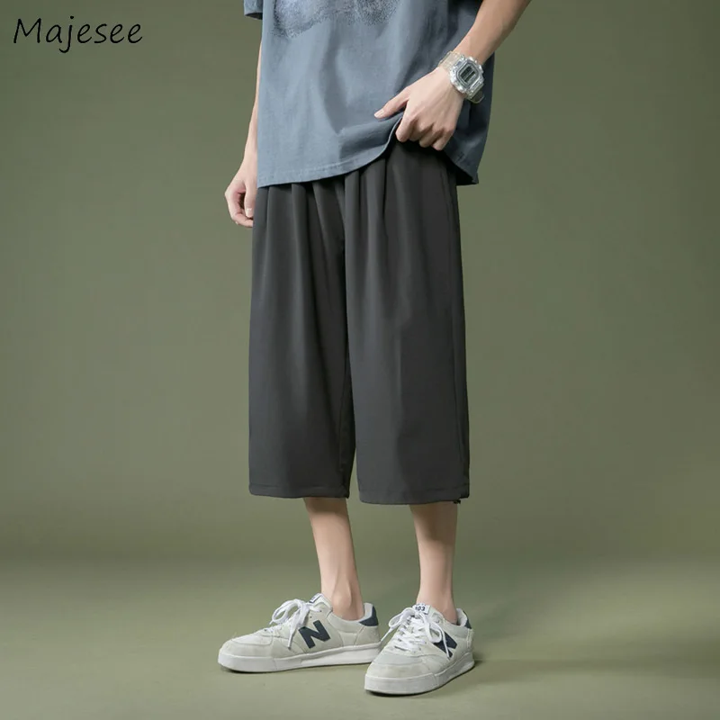 

Men Casual Pants Calf-length Loose Wide Leg Summer Breathable Trousers Stylish Draped High Street Fashion Fitness Male Bottoms