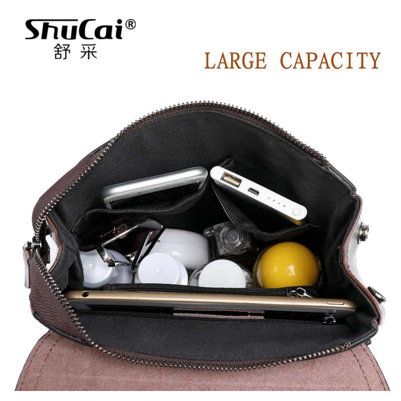 

SHUCAI Fashion Women Leather Backpack Preppy Style Girl's Schoolbag Black Holiday Knapsack Large Capacity Lady Casual Travel Bag