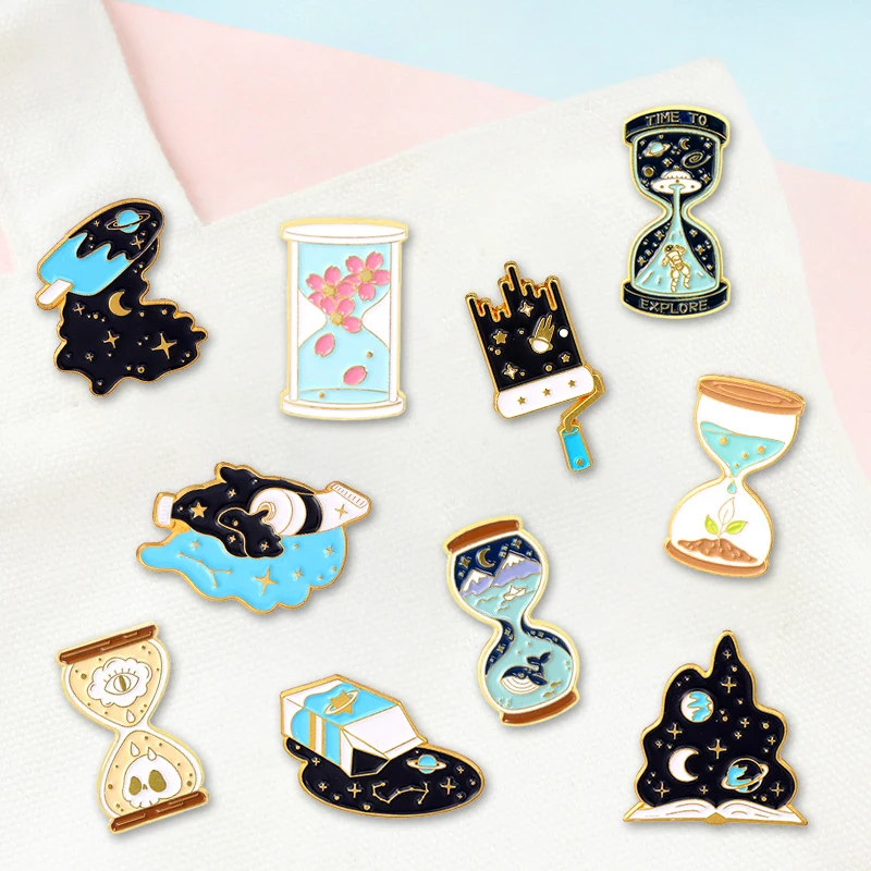 Креативные модные Мультяшные песочные часы звездного неба брошь на лацкан с