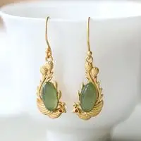 

Chinese Style Classical Eardrops Women's S925 Sterling Silver Gilding Hetian Gray Jade Egg Noodle Phoenix Yufei Noble Temperamen