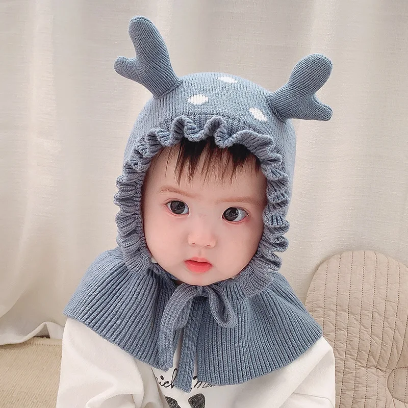 

1 To 3 Years Old Baby Girl Beanies Cartoon Small Antlers Winter Child Knit Hat Kids Boy Earflap Caps Christmas Photography Props