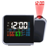gift idea colorful led digital projection alarm clock temperature thermometer humidity hygrometer desk time projector calendar