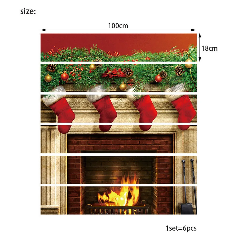 13 pcs Stairs Stickers Fireplace Christmas Socks Living Room Kids Stair Decoration Vinyl Adhesive Mural Stairway Wallpaper | Дом и сад