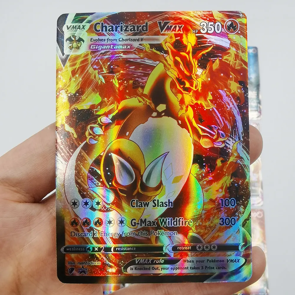 Cartas de Pokemon de 1&ordf; edici&oacute;n, juego de tarjeta de colecci&oacute;n de arco&iacute;ris hologr&aacute;fico, en ingl&eacute;s, Chiarizard, Pikachu, el &uacute;ltimo Vmax-2