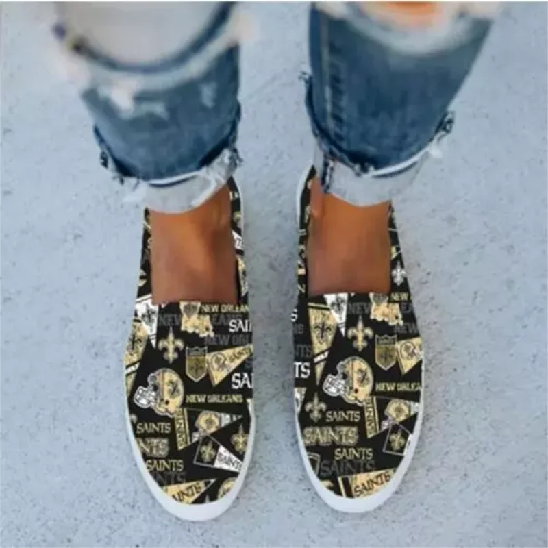 

Women's Black Bottom Printed Round Toe Flat-heeled Non-slip Simple Slip-on Comfortable and Fashionable Casual Shoes 9KL031