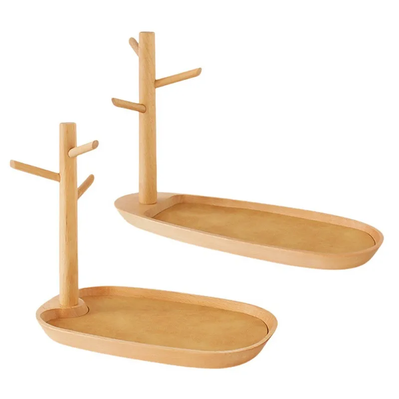 

Wooden Storage Rack Desk Organizer Creative Home Sundries Oval Plate Porch Key Jewelry Hanging Tray