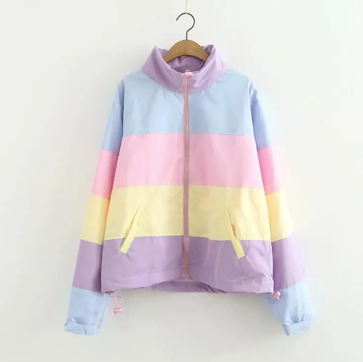 Rainbow Autumn Coat Зимняя утепленная Радужная контрастная Женская пуховая куртка Свободная стеганая Студенческая зимняя куртка женская теплая парка для колледжа женская - Цвет: Rainbow Autumn Coat