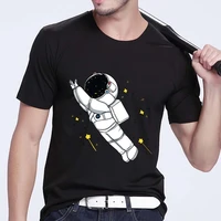 mens black t shirt casual self cultivation cartoon pattern space astronaut print series top o neck commuter t shirt clothing