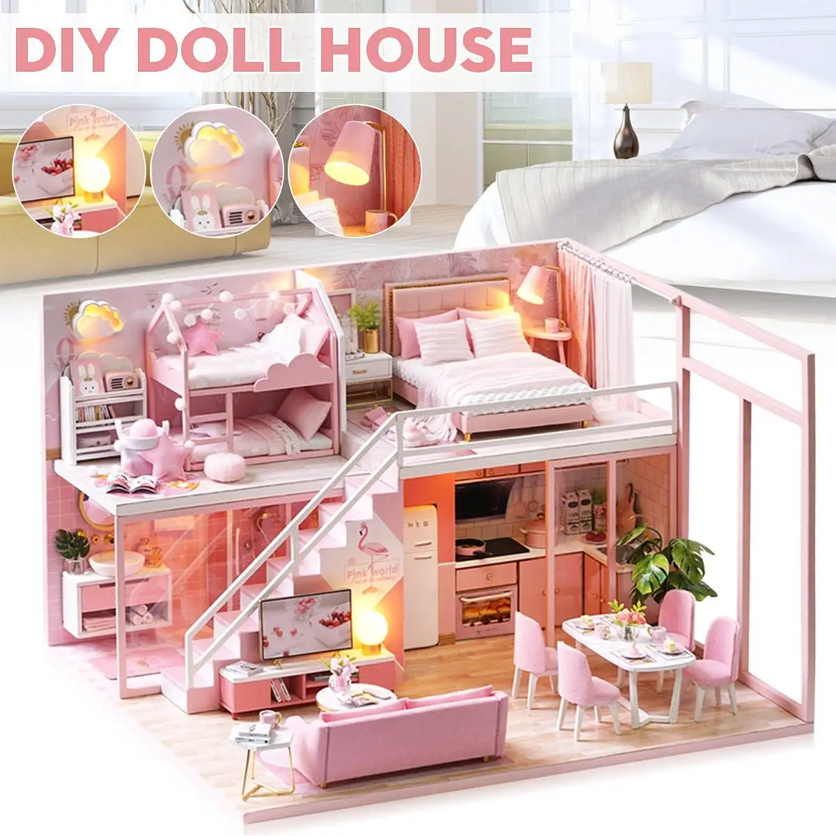

Wooden Dollhouse Kits DIY Dollhouse Miniature with Doll House Furniture Girl's Gift Best Collection for Dropshipping