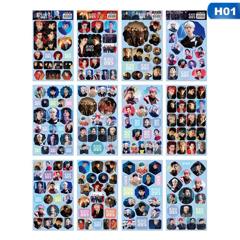 Новинка модная наклейка EXO на 12 листов клейкая бумага в виде хлопьев канцелярские