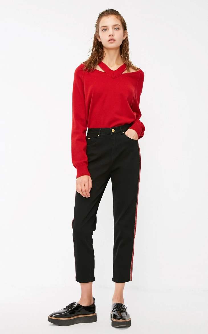 Vero Moda Новые поступления BF стиль боковые полоски прямые джинсы потертые | 318349577
