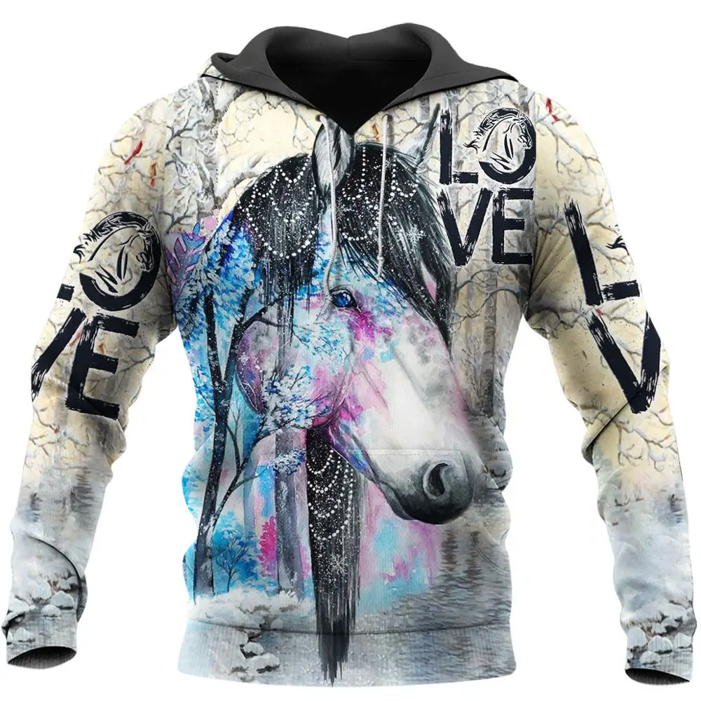 

2020 New Fashion Animal hoodies Horse Indian Native Color 3D Printed hooded Sweatshirt Unisex Casual Pullover sudadera hombre