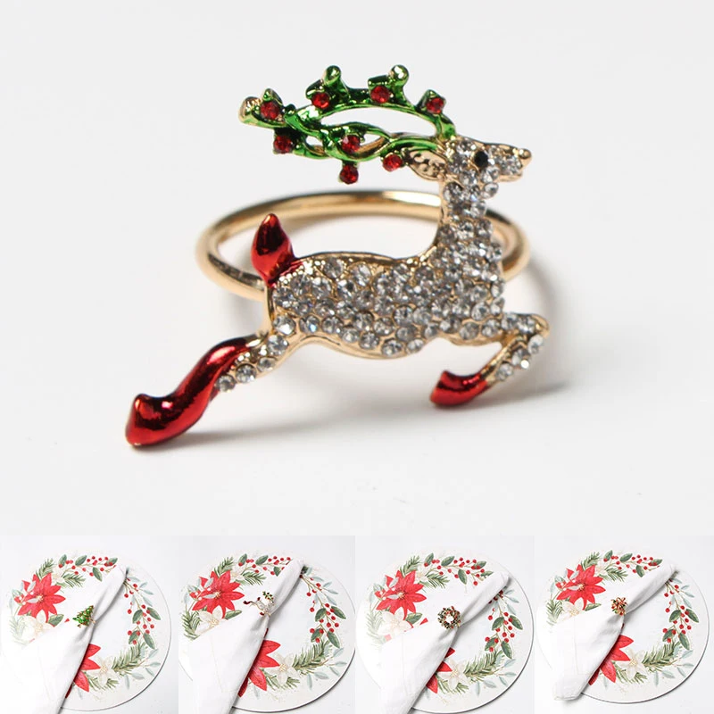 

Christmas Tree Napkin Rings Fashion Mouth Ring Bow Decoration For Home Metal Reindeer Horn Tissue Wreath Christmas Napkin Ring