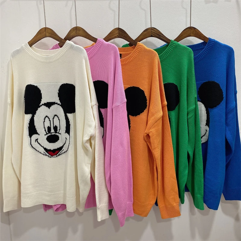 Женский трикотажный пуловер с длинным рукавом круглым вырезом | Женская одежда