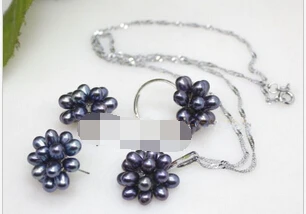 Miss charm Jew.364 Fashion Natural White Rice Freshwater Pearl Cluster Earrings Necklace Ring Set (A0423) | Украшения и