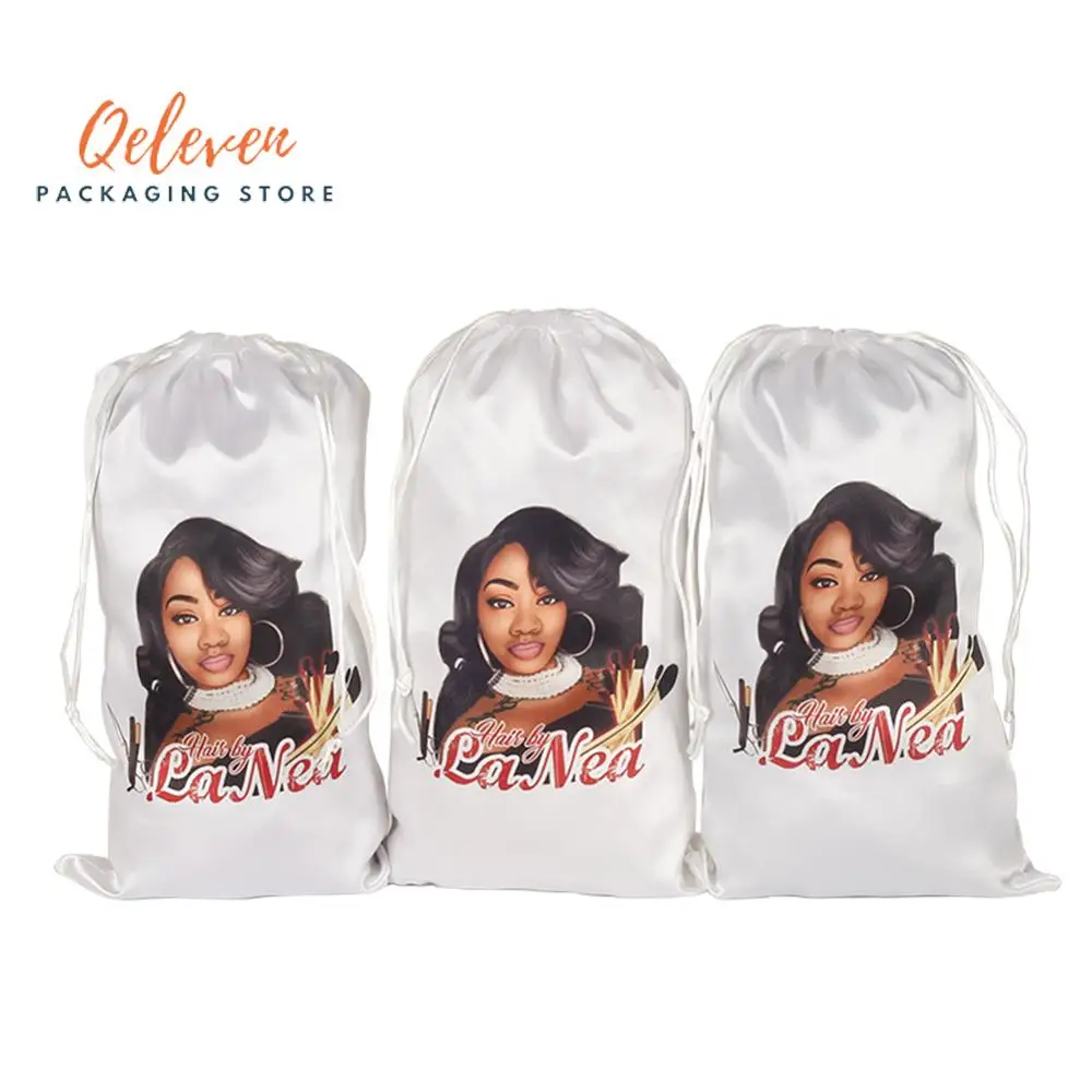 

Personalized Customized Printing Virgin Human Hair Extensions Packaging Satin Silk Bags, Gift Hair Bundles Packing Bag
