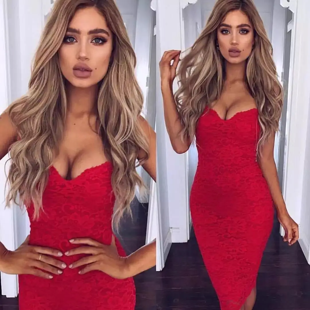 

woman dress fashion v-neck solid lace spring new summer sexy and club lace sheath empire knee length female dresses 90s