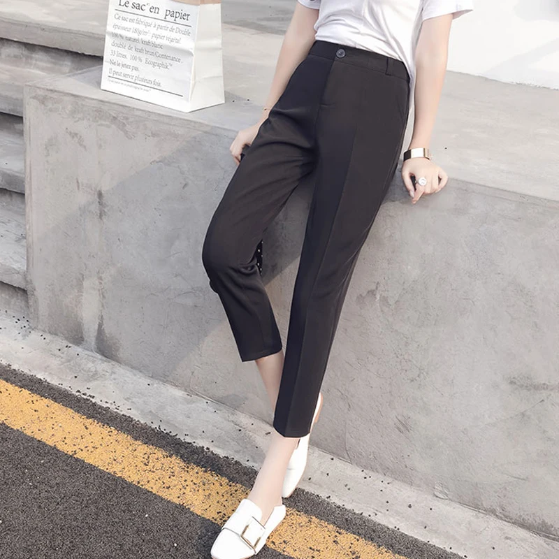 Брюки женские с завышенной талией офисные Капри Элегантные повседневные штаны