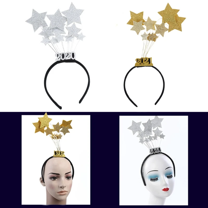 

Creative Christmas Ornaments Headband Sequined Five-pointed Star Dress Up Hair Band Stage Performance Props for Adults DXAD