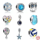 Новинка 2021, лента с голубыми морскими звездами, бусинами сделай сам, оригинальные Подвески Пандоры, серебро 925, браслет, Женские Ювелирные изделия сделай сам