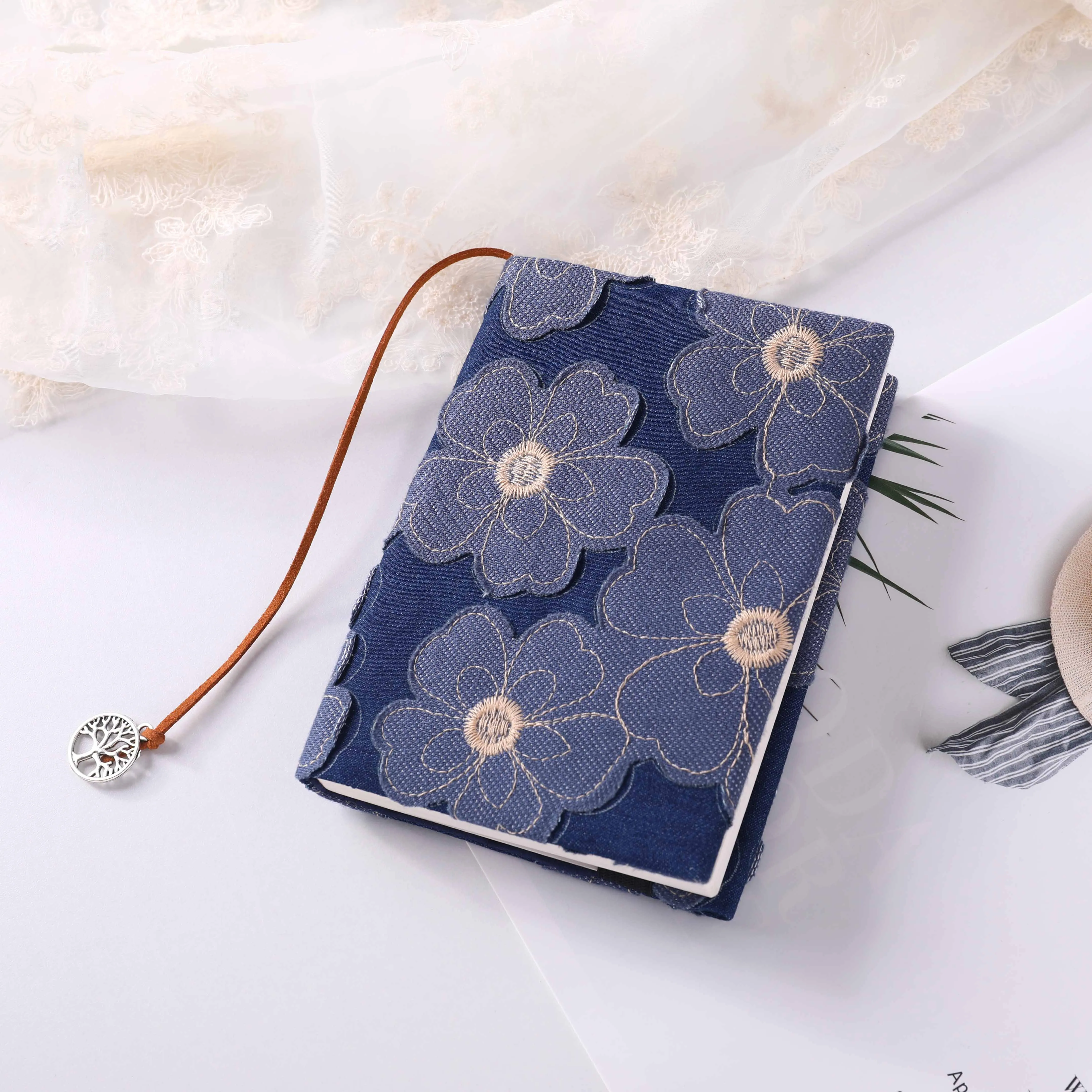 Блокнот ручной работы с синими цветами Тканевая обложка MotermGirl блокнот A5A6 альбом