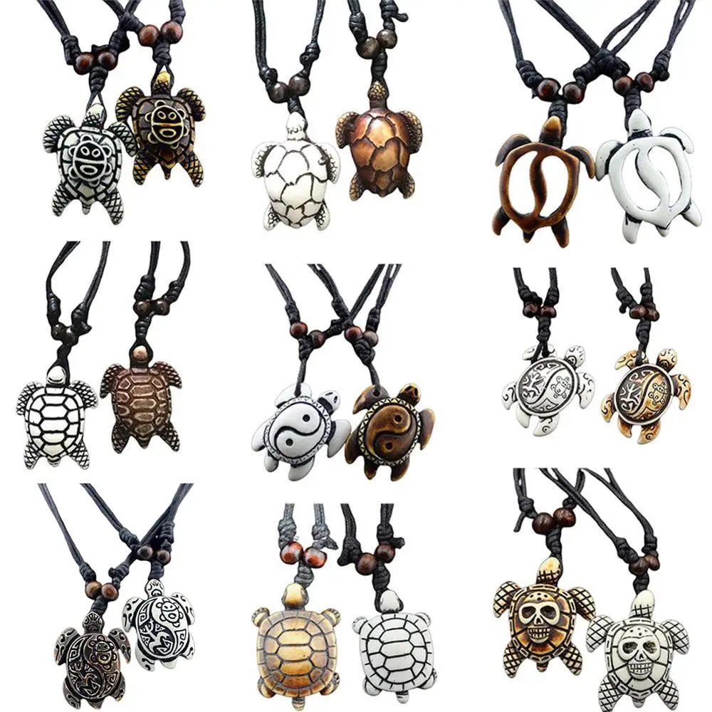 Винтажное ожерелье унисекс из вощеной веревочки с морской черепашкой и