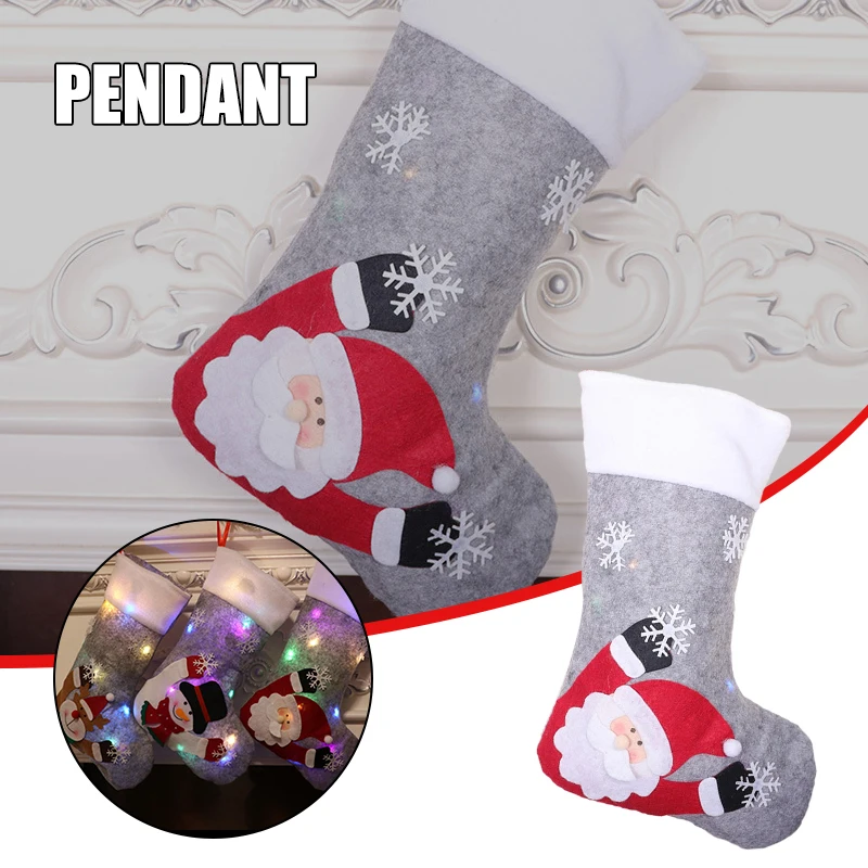 

2021 серая Фотосумка с подсветкой, рисунок Санта-Клауса, оленя, снеговика для хранения рождественских предметов и украшения стола