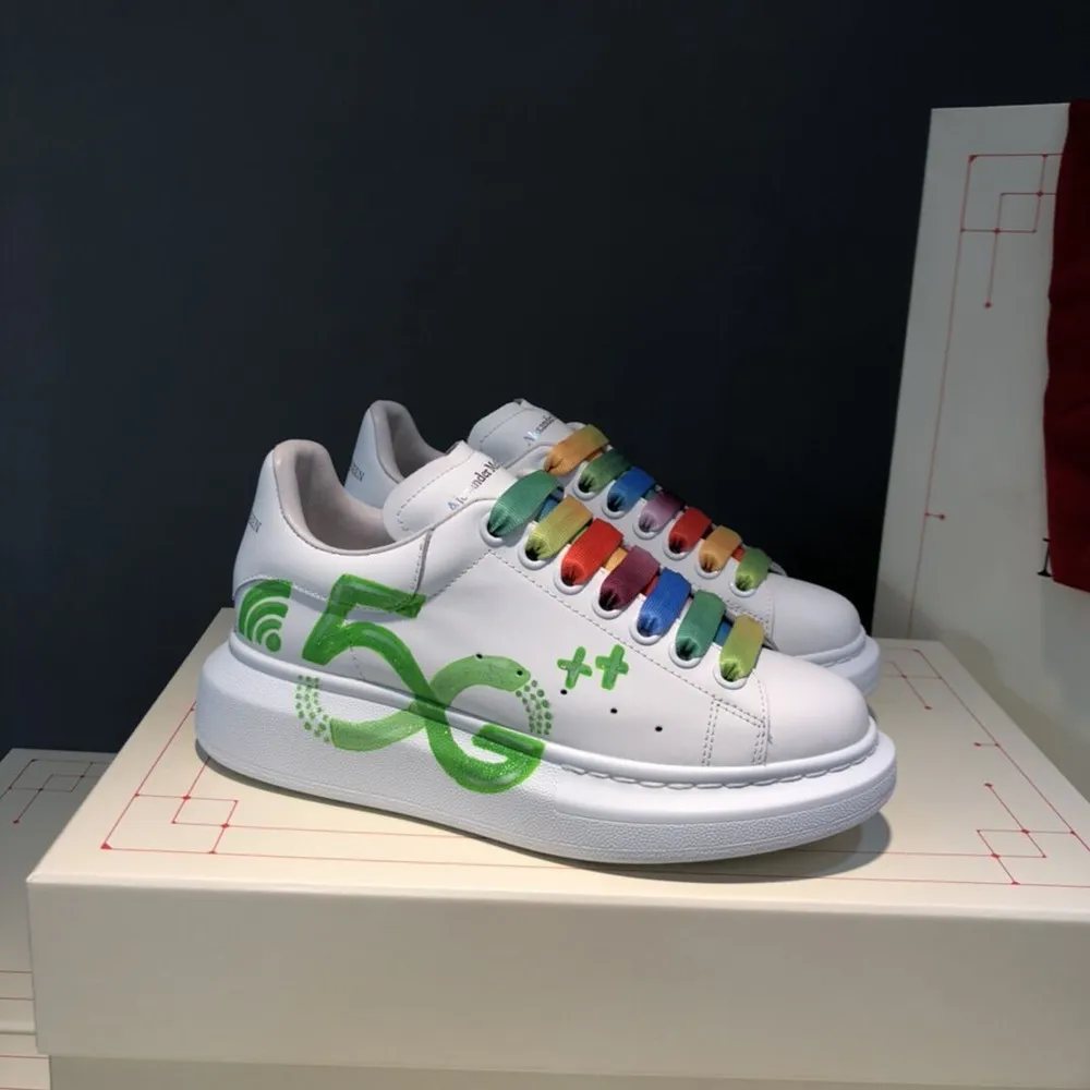 Cartoon Wedge Heel Leather Women's Shoes 2020 Spring Autumn New Fashion Round Head Lace Color Matching Brand Casual Sports Shoes