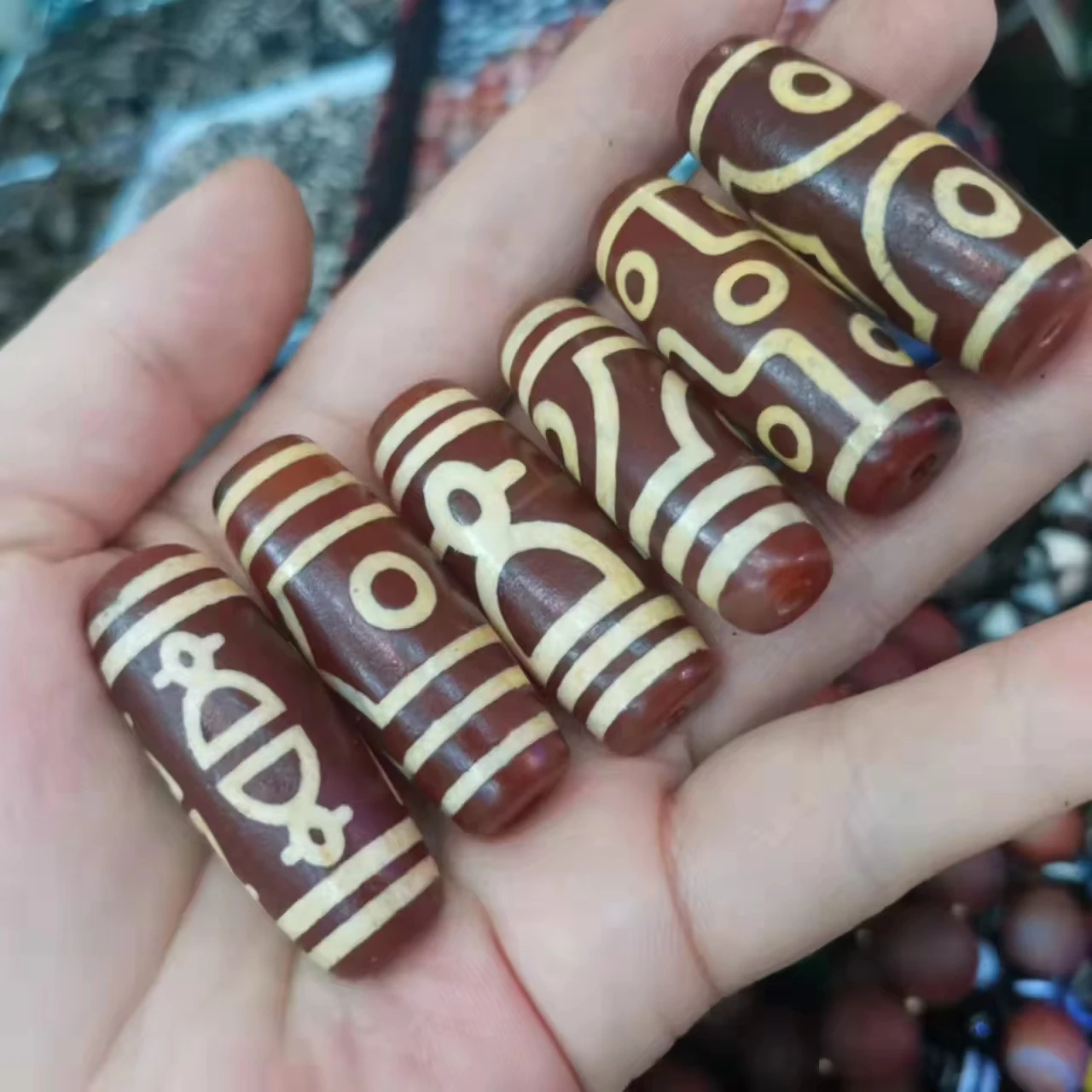 

6pcs/lot red yellow line high quality agate dzi multi-pattern wholesale short long models Various patterns Lucky gem jewelry