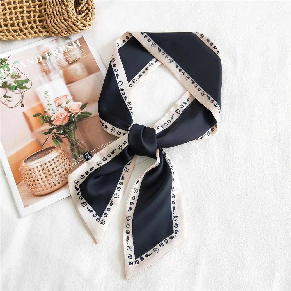 

Long Skinny Silk Neck Scarf Collar Tie Women Foulard Bag Ribbon Scarves Floral Print Elegant Hairband Head Kerchief