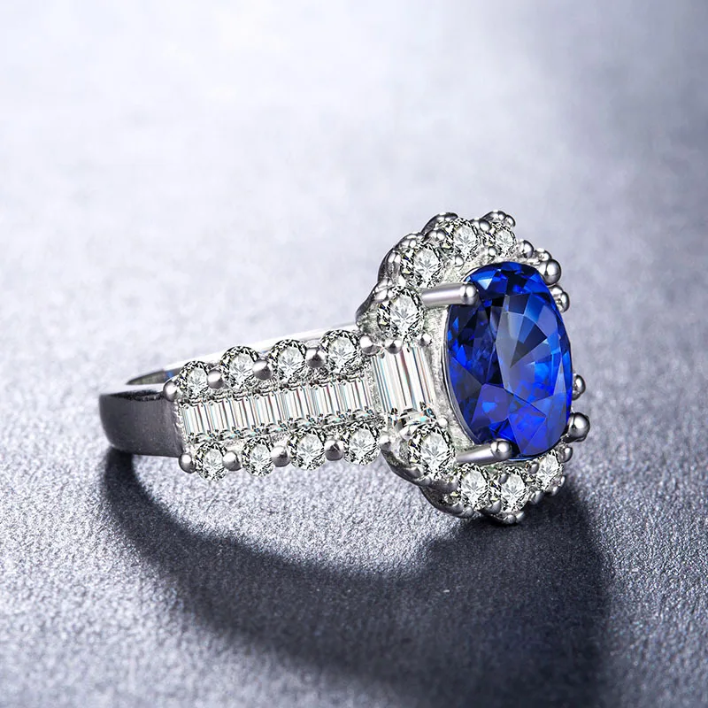 Visisap роскошный овал Синий Циркон Кольца для Для женщин полный камень свадебные