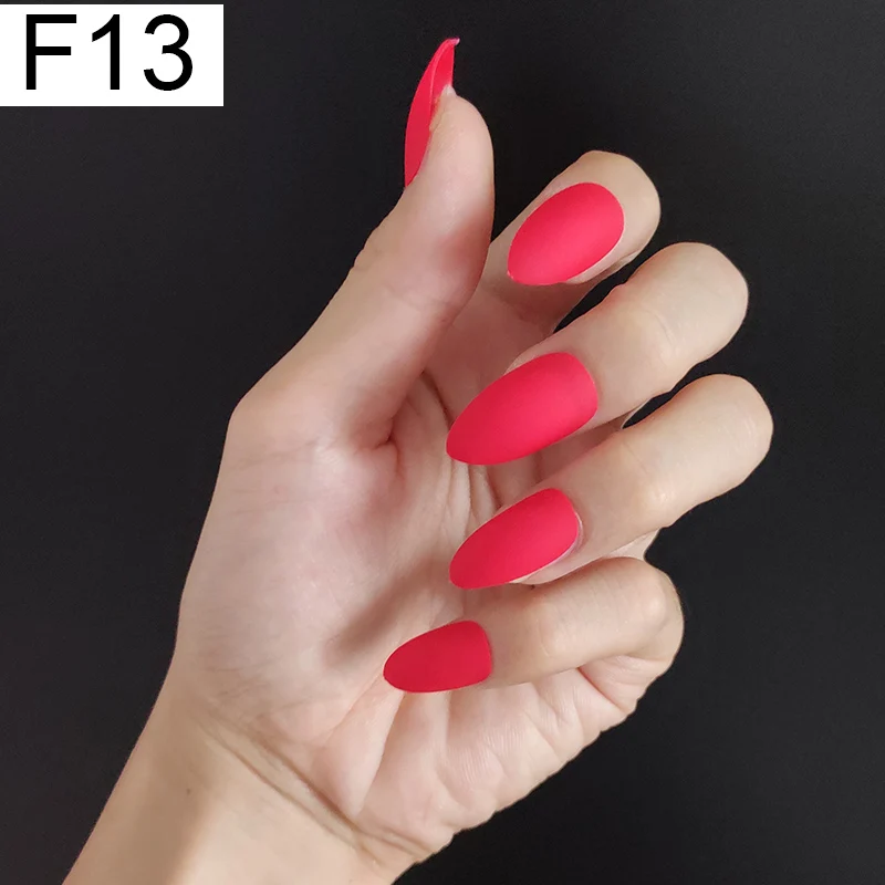 F13 Stiletto x 1PC 24 шт./компл. стилет балерина гроб круглый овальной формы с полным покрытием матовая накладные ногти для ног, мягкая на ощупь, накладные ногти искусственные ногти Нейл Арта, набор - Цвет: F13 Stiletto x 1PC
