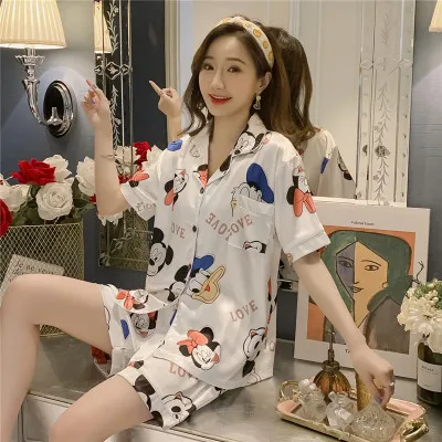 Disney и Микки Маусом пижамные костюмы для женская летняя обувь на тонком с коротким