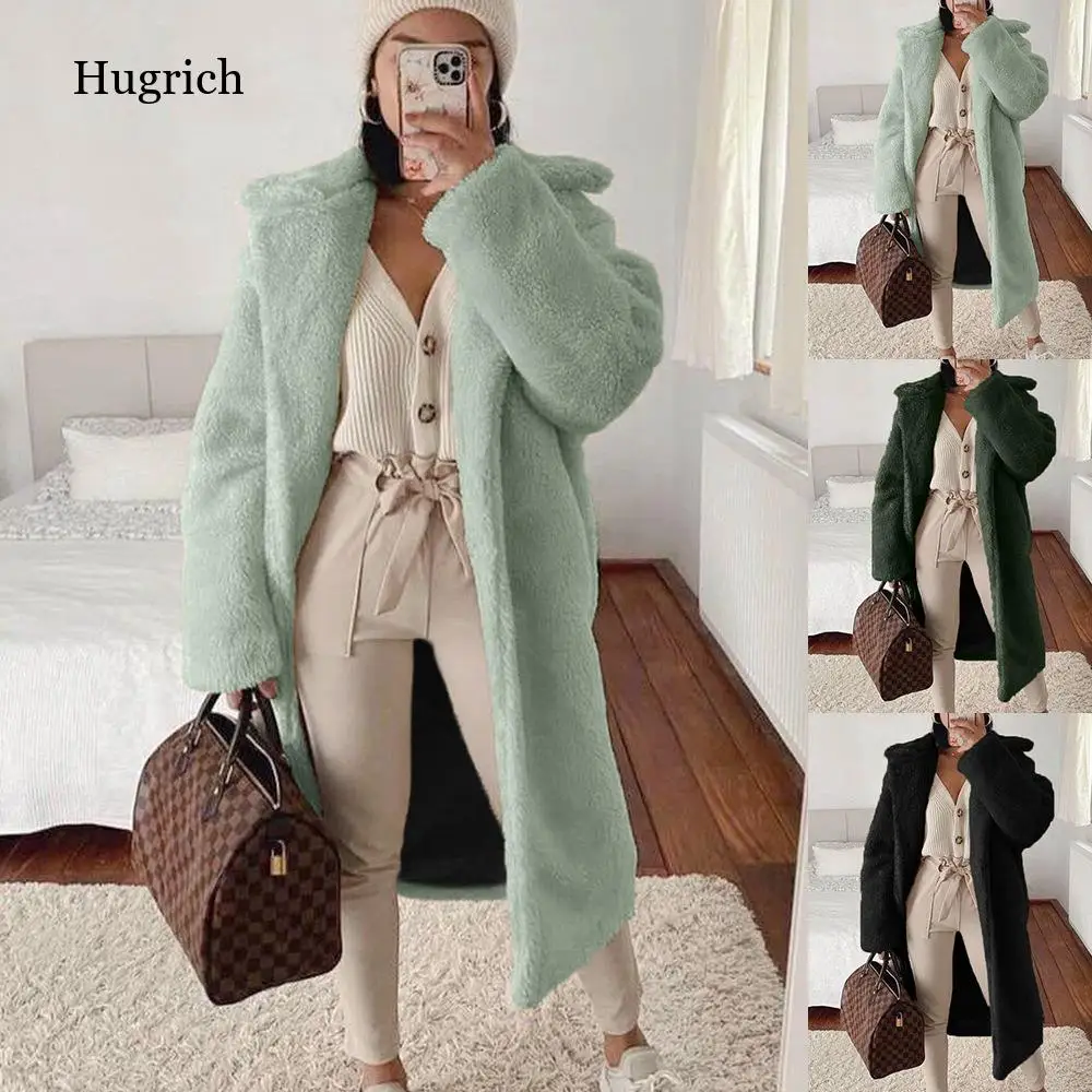 

European and American Style Long Imitation Fur Coat Coat Women 2021 Autumn and Winter New Windbreaker Casual Long Coat
