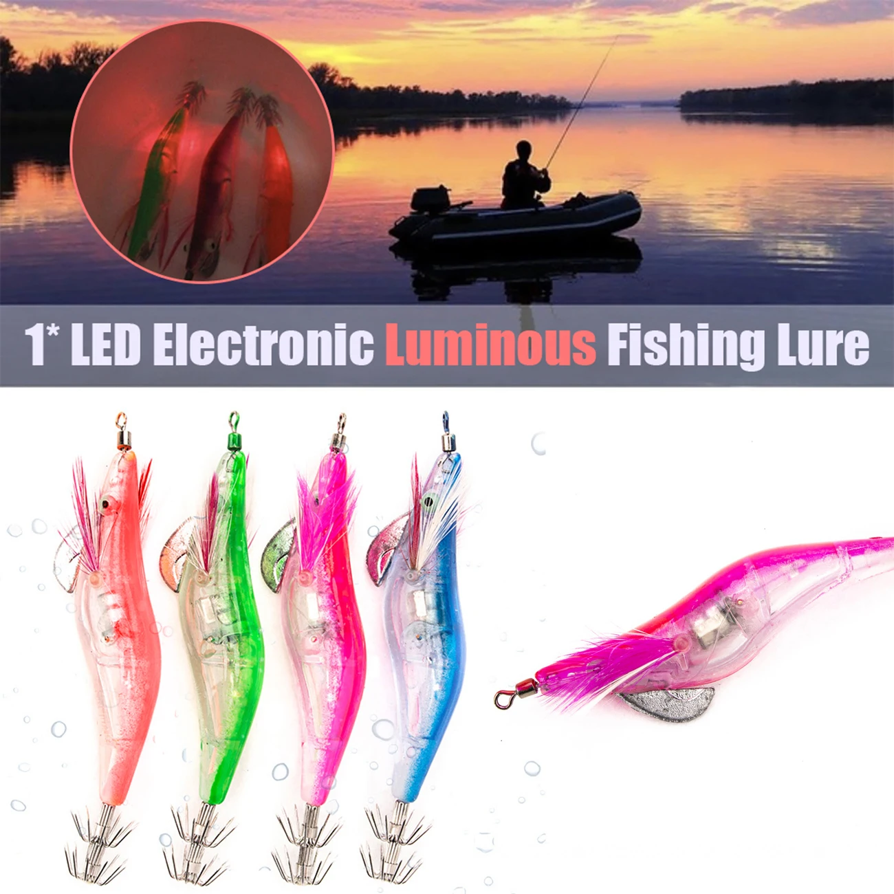 

Flashing LED Fishing Lure Luminous Squid Jig Shrimp Bait Night Fishing Lure with Hook Fishing Tackle