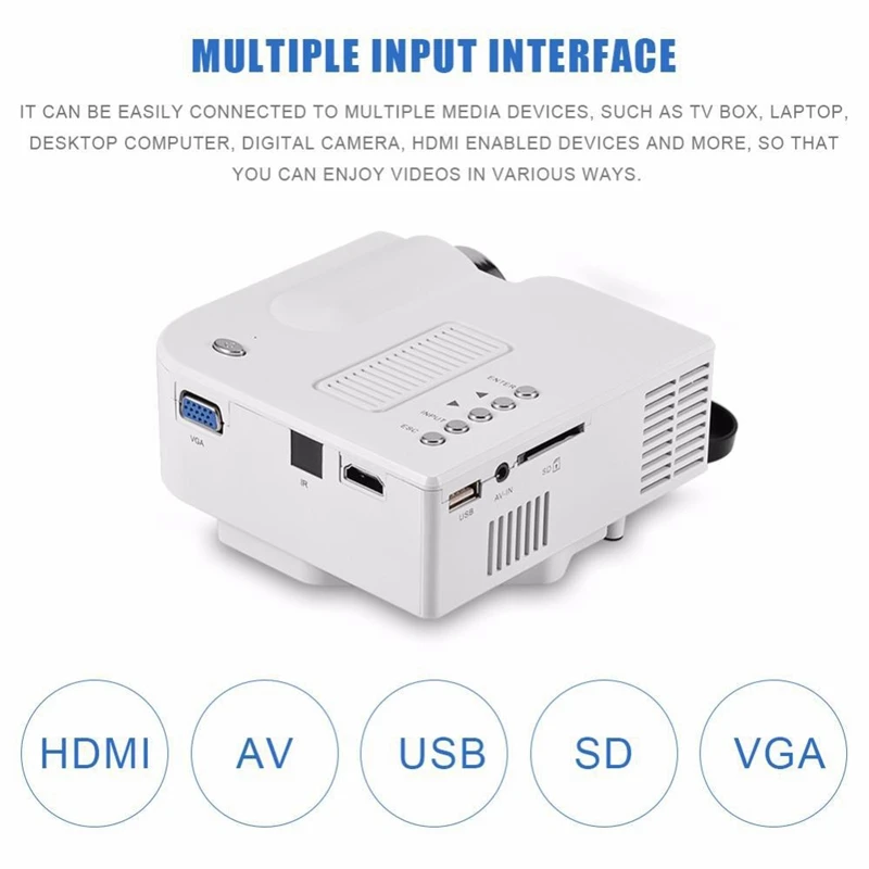 Mini Projector,1080P Movie Projector for Home Theater Outdoor HDMI Projector with Max 200 Inch TV Projector(US Plug)