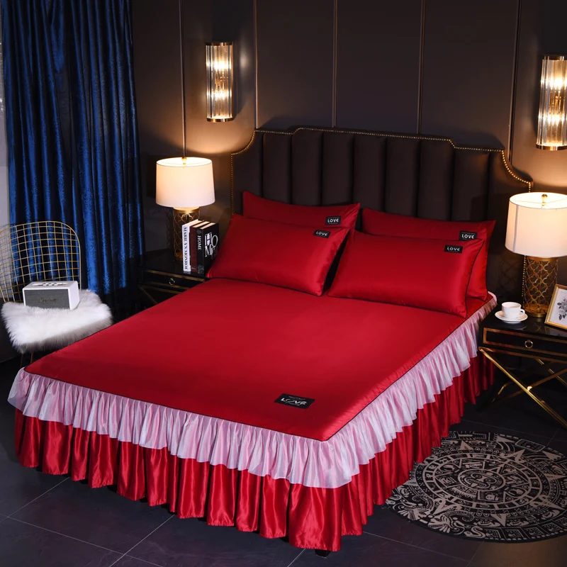 Unique Double lace design print bed cover With Fixing strap and pillowcase bedspread for bed for Home/hotel Decoration 10 color