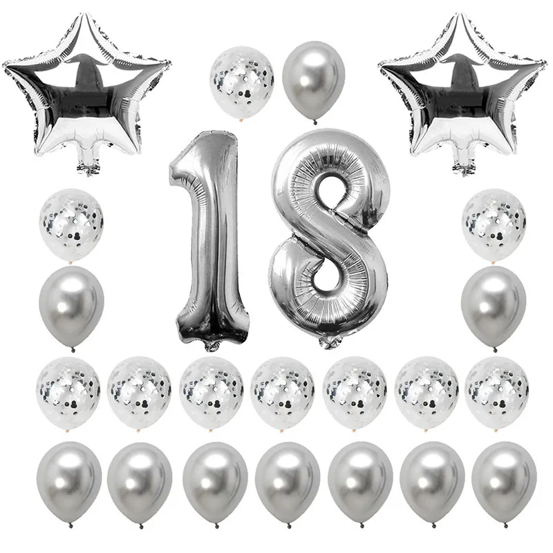 24pcs silver 18 день рождения 38 шт. розовое золото номер 18 фольги Воздушные шары Набор 18 день рождения украшения для взрослых розовый синий Шары поставки - Цвет: 24pcs silver