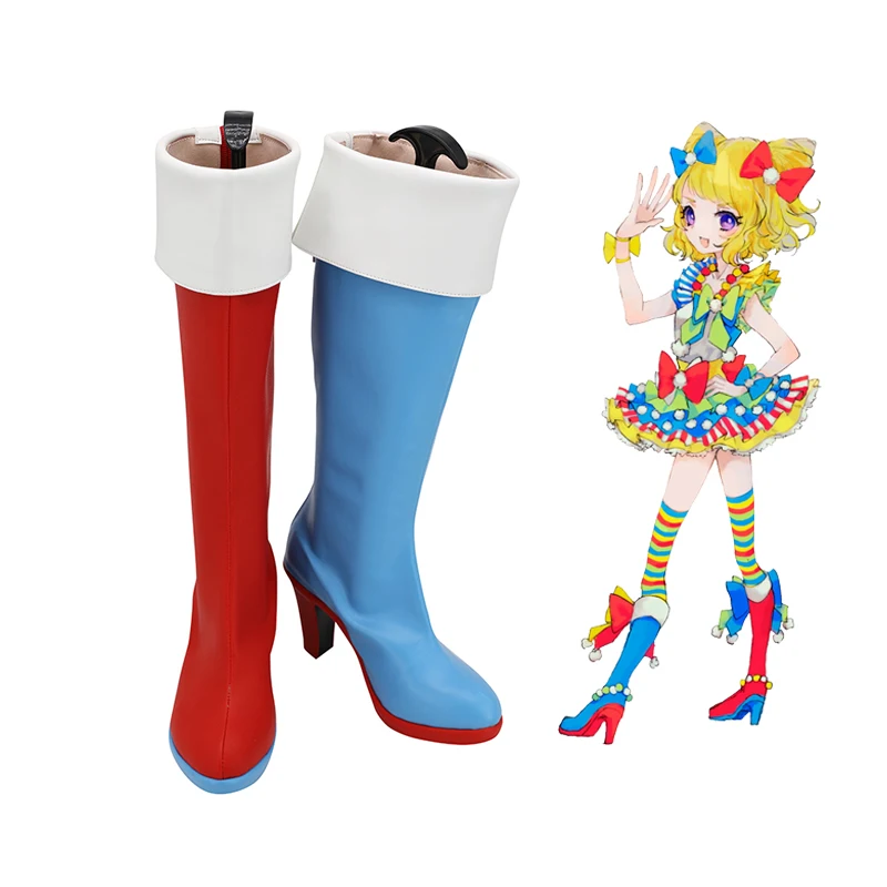 Pripara Minami Mirei Blue Red Cosplay Shoes Long Boots Leather Custom Made For Unisex Halloween Party Props