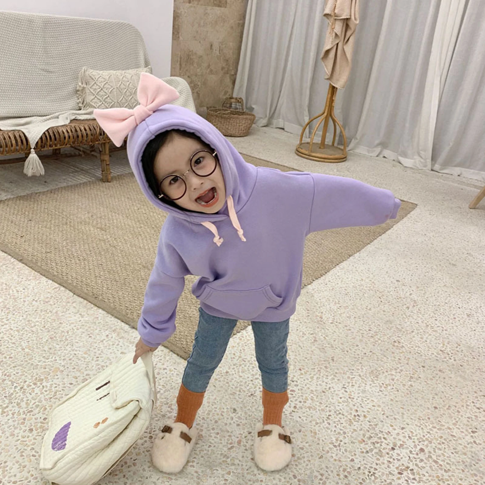 

Childrens Hooded Pullover autumn Tops Little Baby Boys Girls Long Sleeve Solid Color Sweatshirts with Pocket and Drawstring