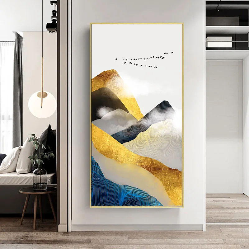 Золотой горный абстрактный холст Картина Пейзаж художественное оформление