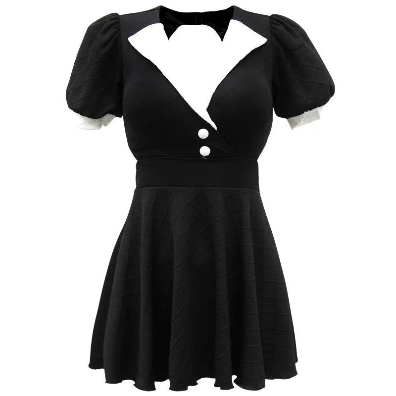 

Swim Suit For Women One Piece Swimwear 2021 Clothing Black Swimsuit Dress New Retro Hepburn Solid Spandex Sierra Surfer Rash